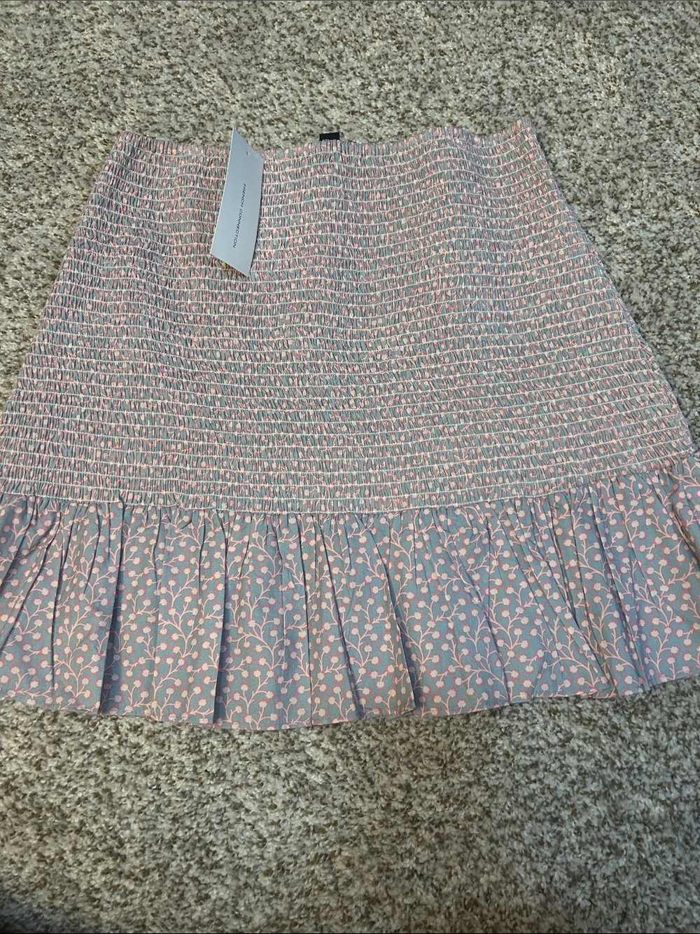 French Connection Smocked Ruffle Hem Mini Skirt NEW